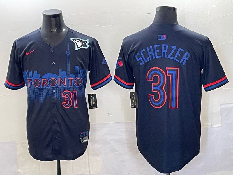 Men 2025 Toronto Blue Jays #31 Scherzer Black Joint Name Nike MLB Jersey 03